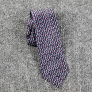 Lanvin Paris Tie Mens Blue Red Silk Geometric Pattern Office Work Luxury France